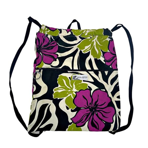 Local Design Made in Hawaii Raspberry Lime Black White Hibiscus Backpack Tote - Picture 1 of 2